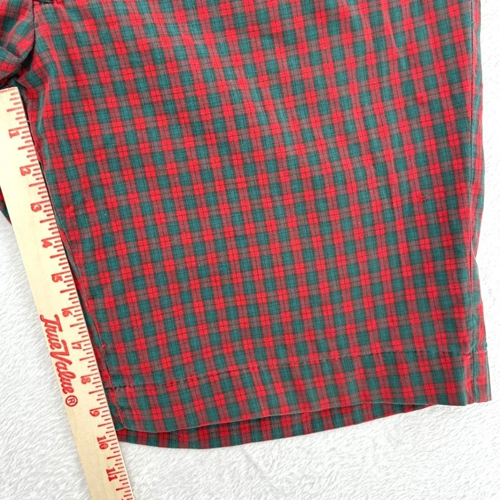 Vintage Red Green Plaid Cinch Back Shorts Men SZ 37 Flat Front Preppy Streetwear